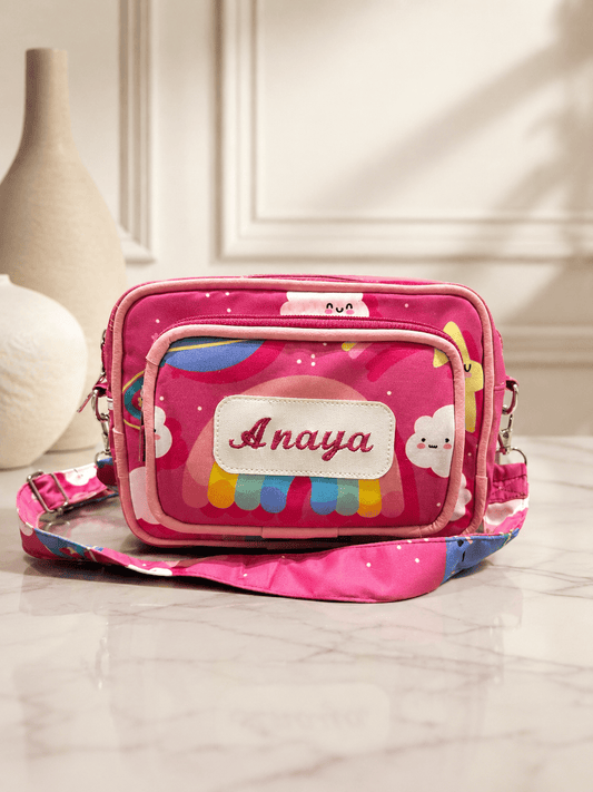 Personalised Kids Pink Star Planet Sling Bag