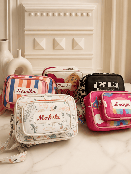 Personalised kids Colorful strip Sling Bag