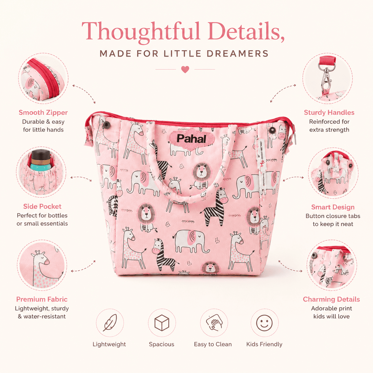 Personalised Kids Pink Jungle Tote Bag