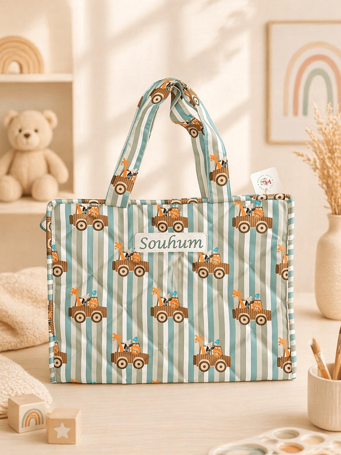 Personalised Striped animal car Art Drawing kit Bag