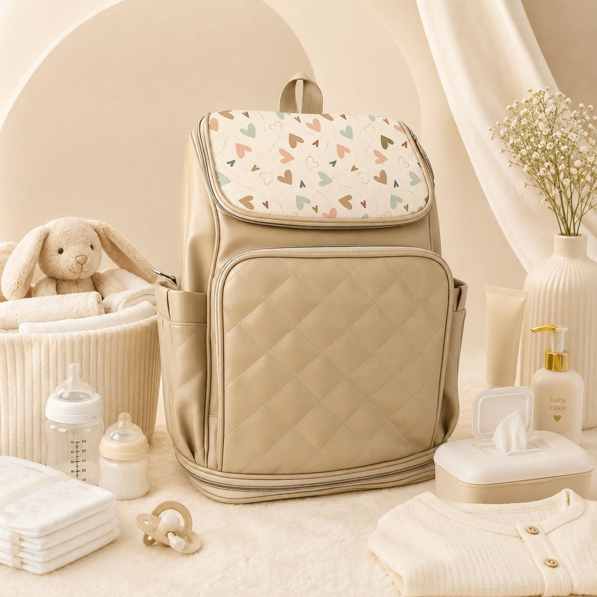 Pastel Hearts Luxe Diaper Backpack