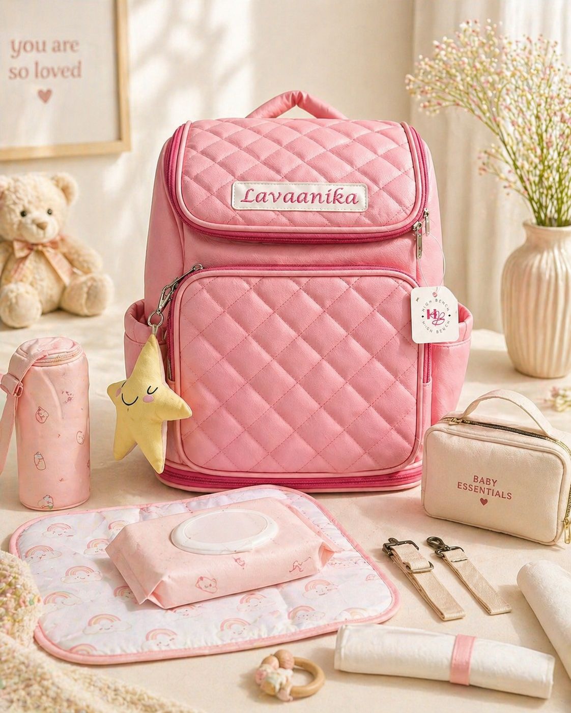 Blush Pink Quilted Diaper Backpack
