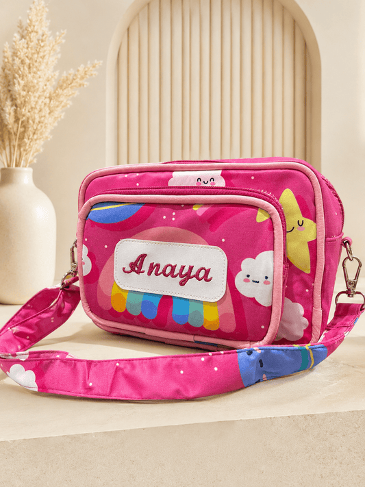 Personalised Kids Pink Star Planet Sling Bag