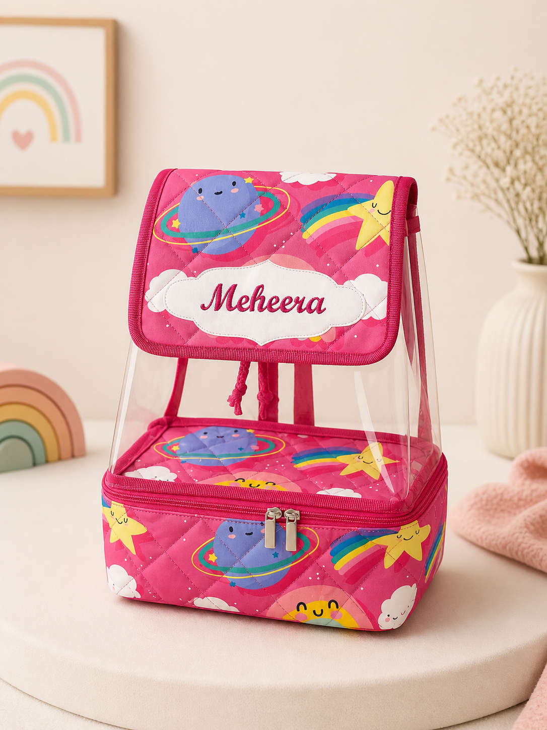 Personalised Pink star Drawstring Backpack