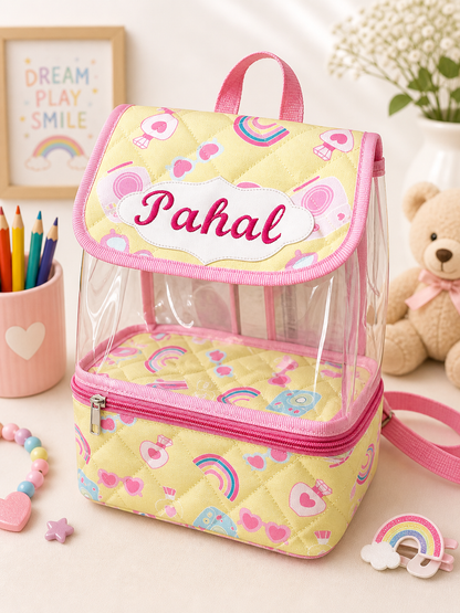 Personalised Rainbow Camera Drawstring Backpack