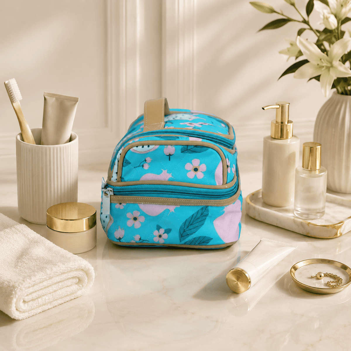 Personalized Mini Aqua Bloom Vanity Bag for Kids