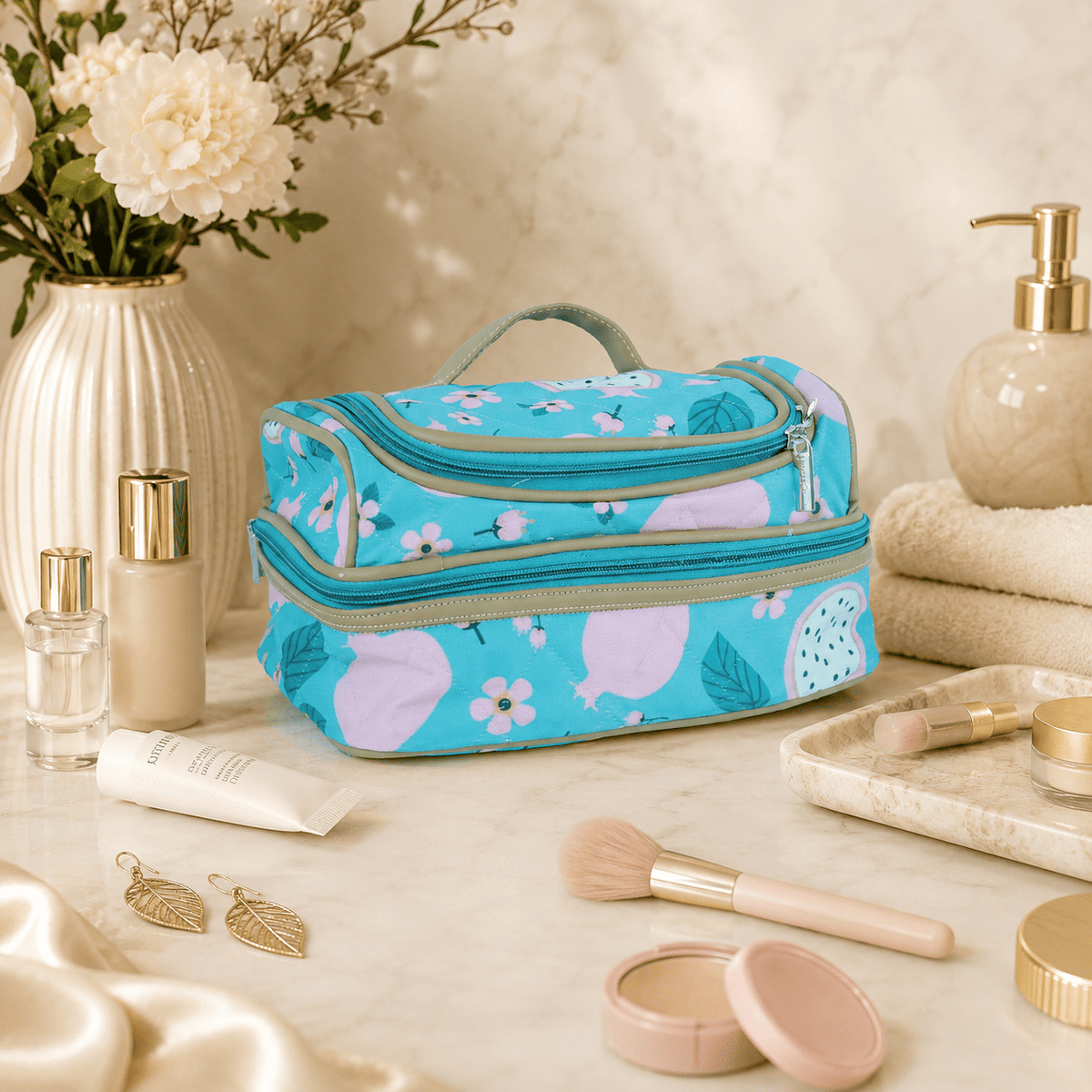 Personalized Mini Aqua Bloom Vanity Bag for Kids