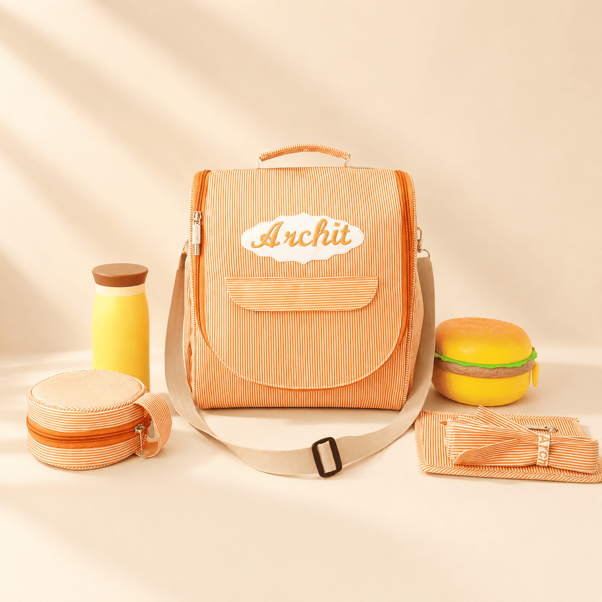 Orange strip lunch bag