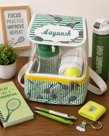 Personalised Tennis Bat Drawstring Backpack