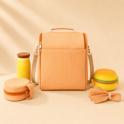 Orange strip lunch bag