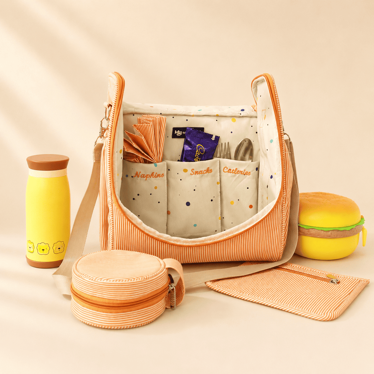 Orange strip lunch bag