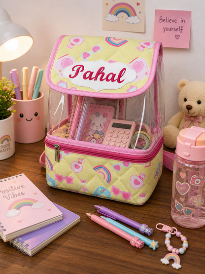 Personalised Rainbow Camera Drawstring Backpack