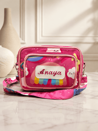 Personalised Kids Pink Star Planet Sling Bag