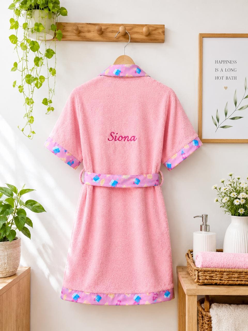 Personalised Kids Icecream Lemon Bathrobe