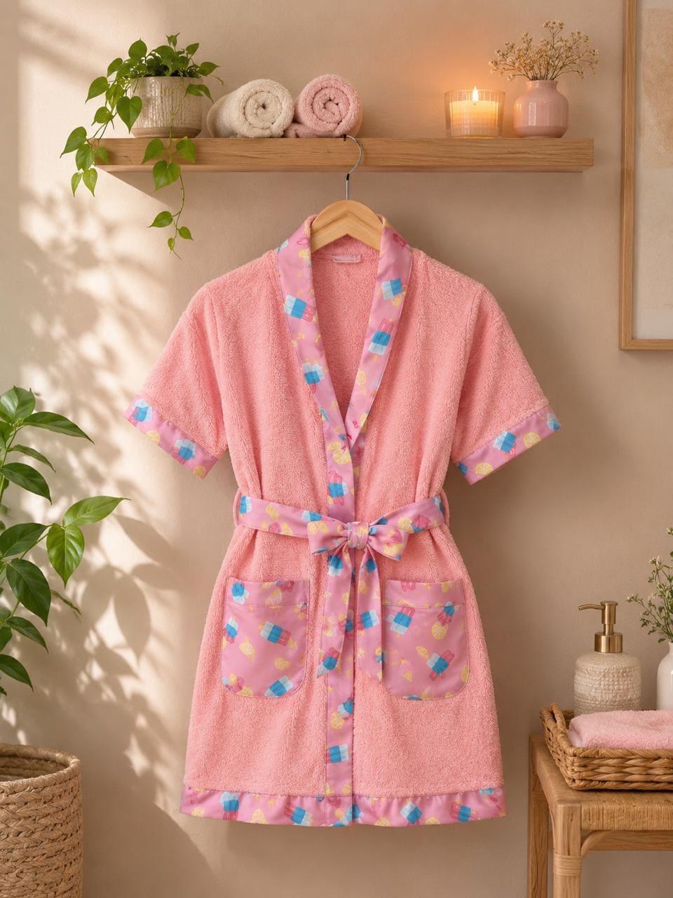 Personalised Kids Icecream Lemon Bathrobe