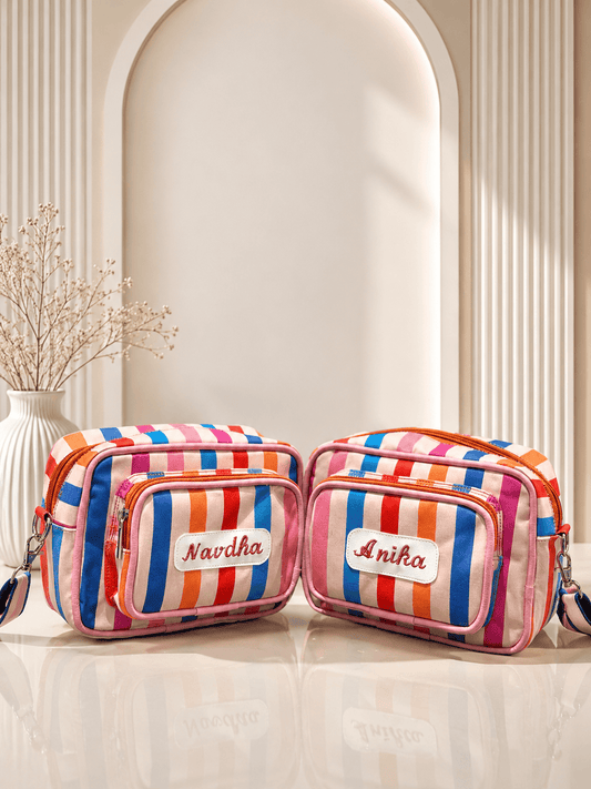 Personalised kids Colorful strip Sling Bag