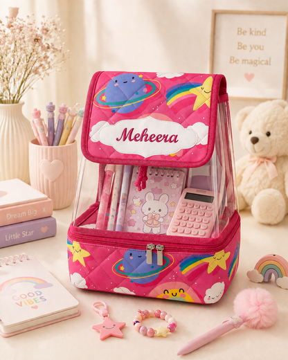 Personalised Pink star Drawstring Backpack