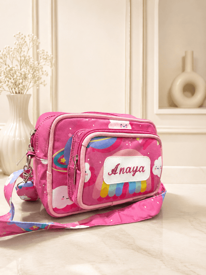 Personalised Kids Pink Star Planet Sling Bag
