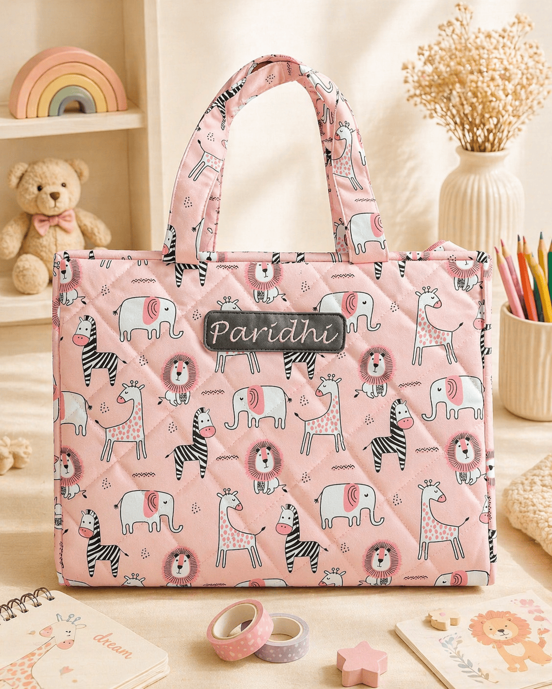 Personalised Pink Jungle Art Drawing kit Bag