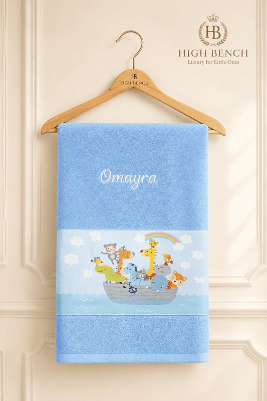 Personalised Animal Boat Ride hearts Towel