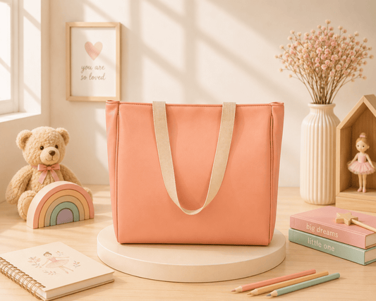 Personalised Kids Peach leather Tote Bag
