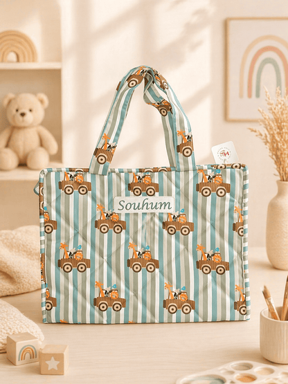 Personalised Striped animal car  Art Drawing kit Bag