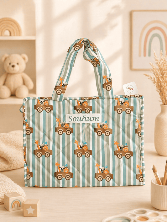 Personalised Striped animal car  Art Drawing kit Bag