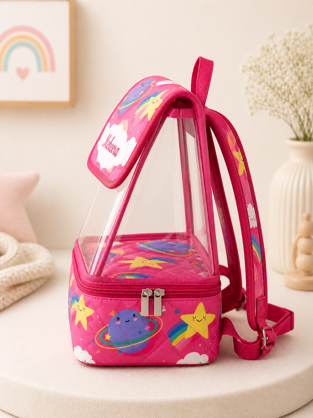 Personalised Pink star Drawstring Backpack