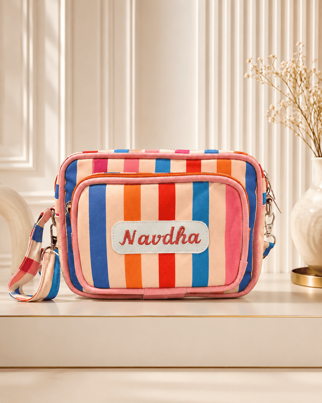 Personalised kids Colorful strip Sling Bag