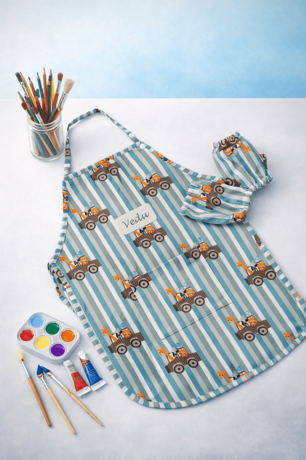 Premium Personalised Kids Jungle Jeep Apron Set
