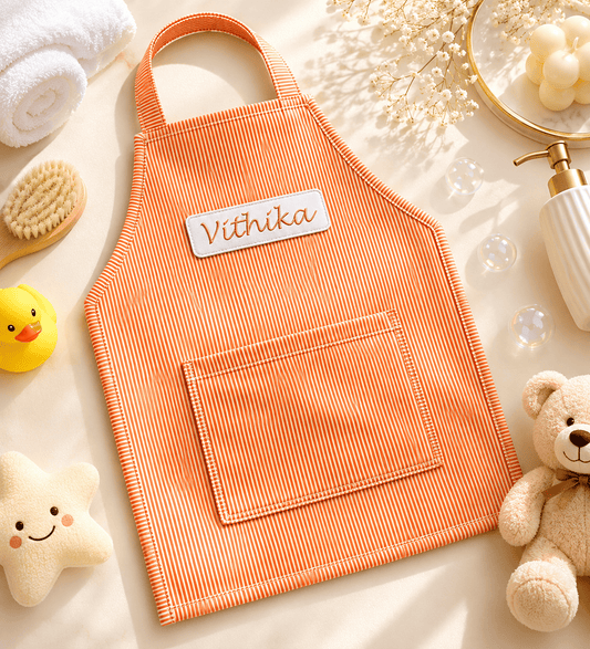 Premium Personalised Kids Orange Stripe Apron Set