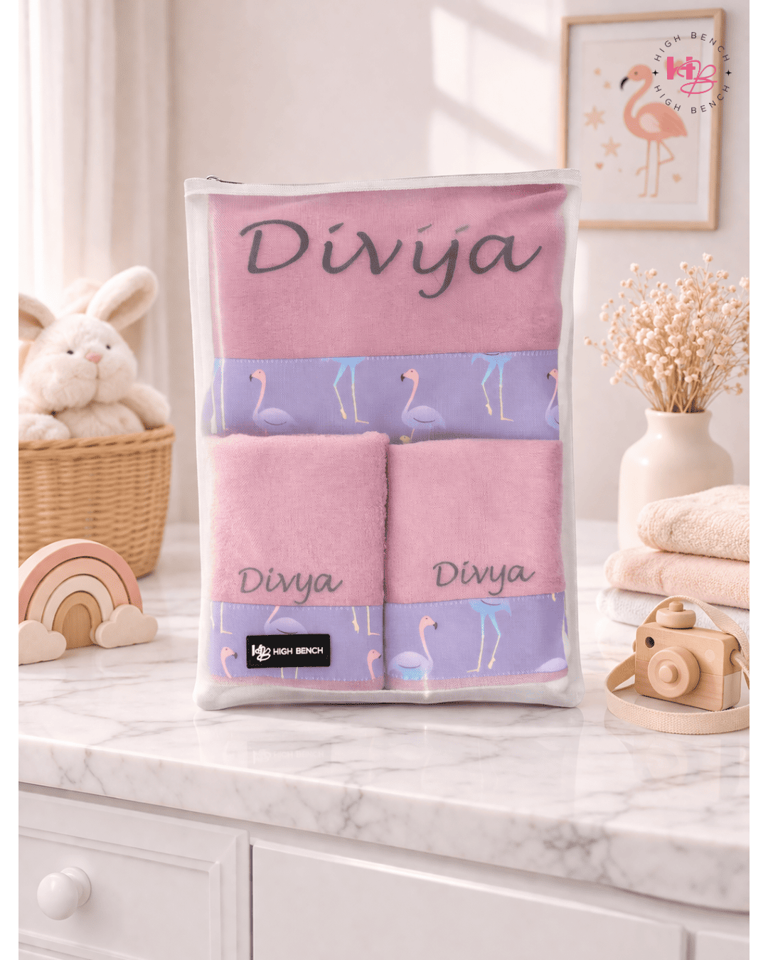 Personalised kids Pastel Flamingo Bath Set
