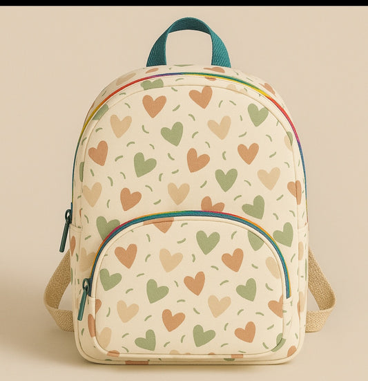 Beige Base Heart School Bag