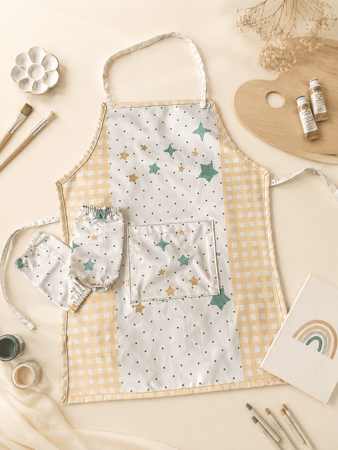 Premium Personalised Kids Stary Gingham Apron Set