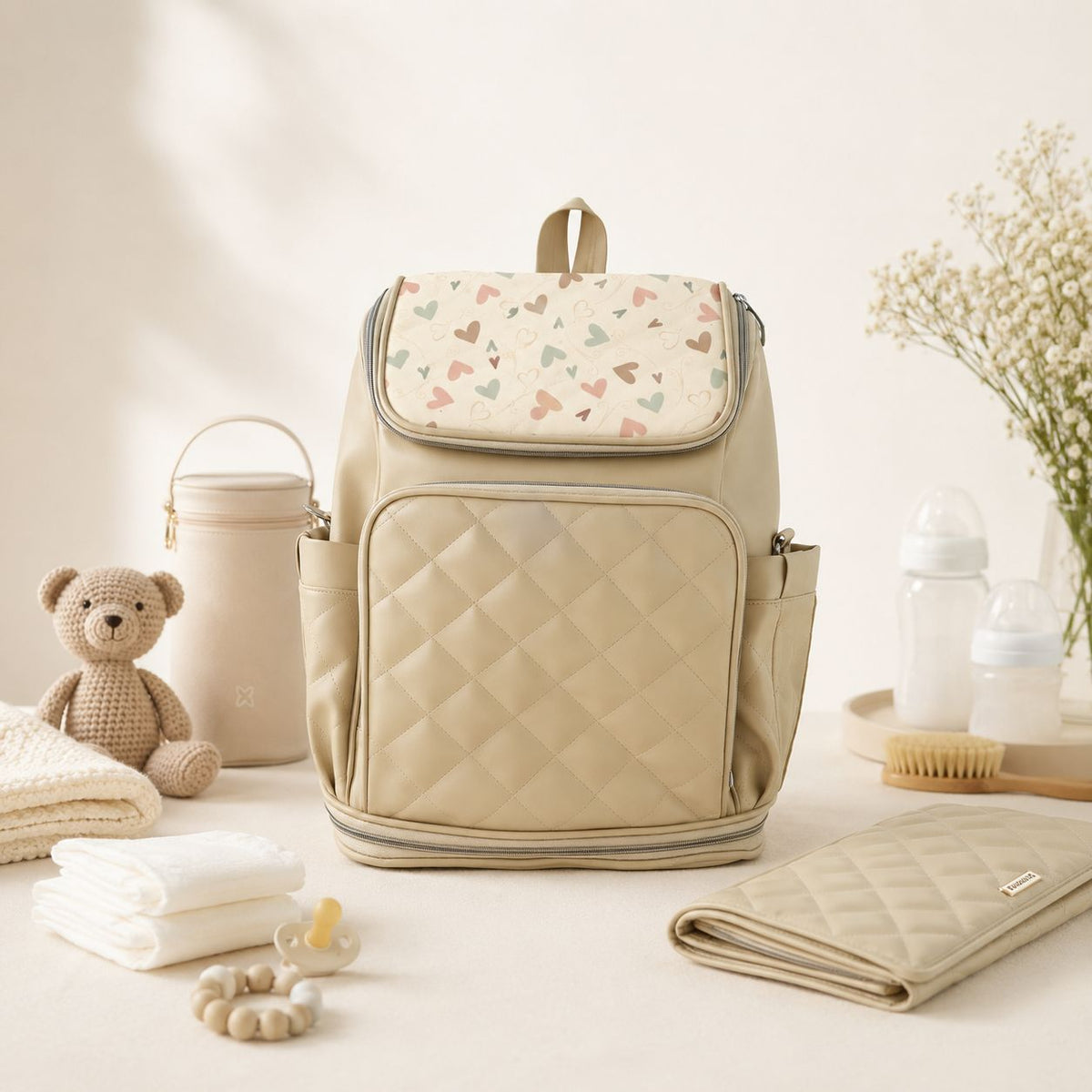 Pastel Hearts Luxe Diaper Backpack