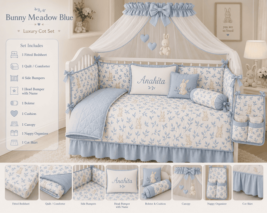Premium Personalized Bunny Leaves Baby Cot Set