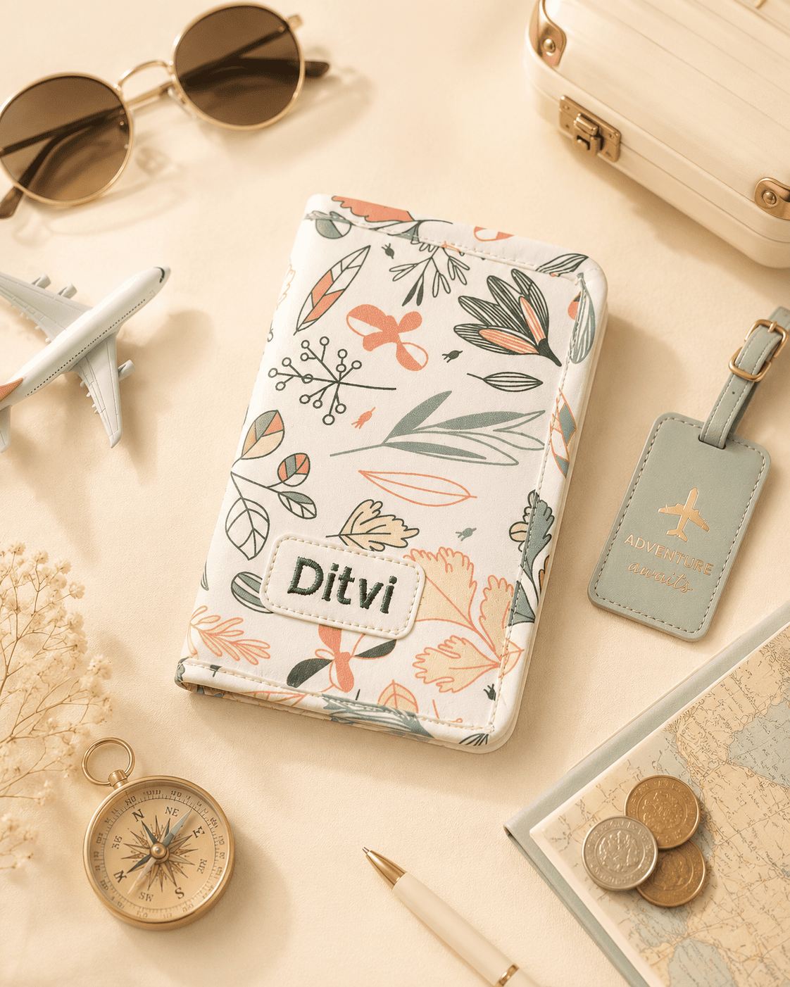 Personalized Gentle Floral Passport Cover & Luggage Tag Combo