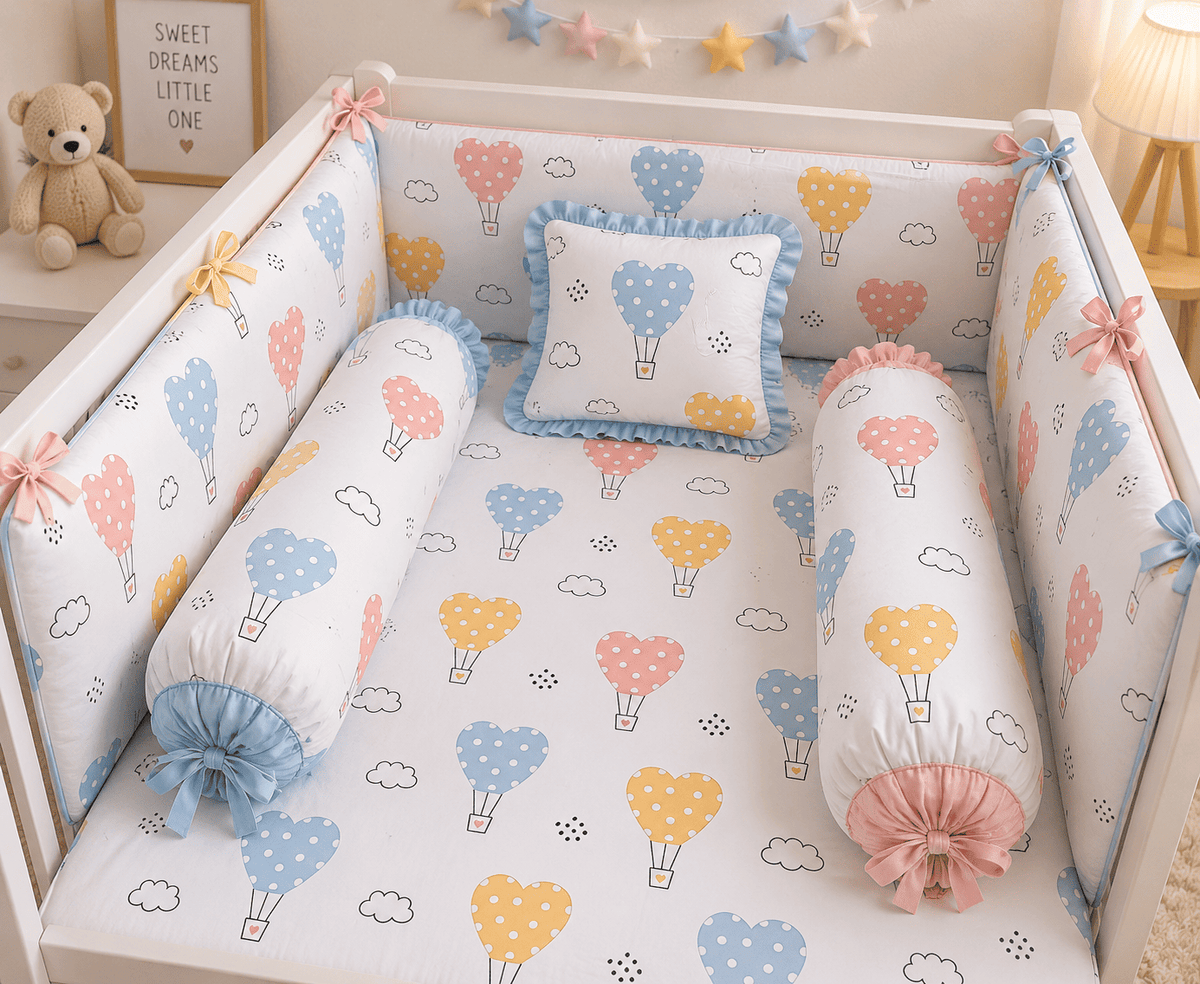 Premium Personalized Heart Baloon Baby Cot Set